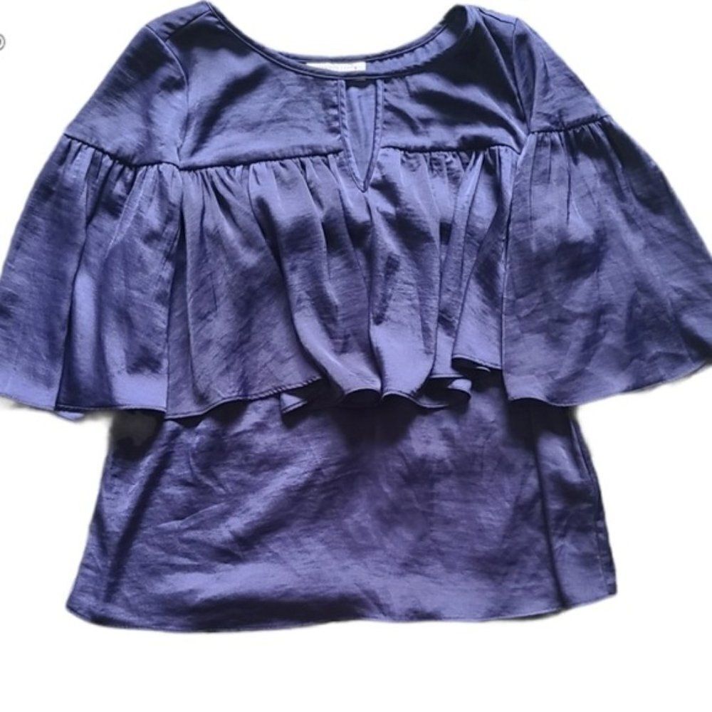‎Jennifer Lopes Blue Ruffled Blouse size Small